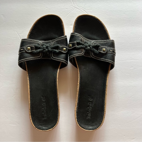 Black leather Timberland sandals with cork sole - Picture 1 of 5